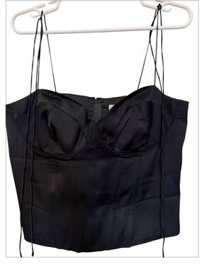 Good American Black Satin Corset Bustier Size XL – Lace-Up Strap Detail Crop Top
